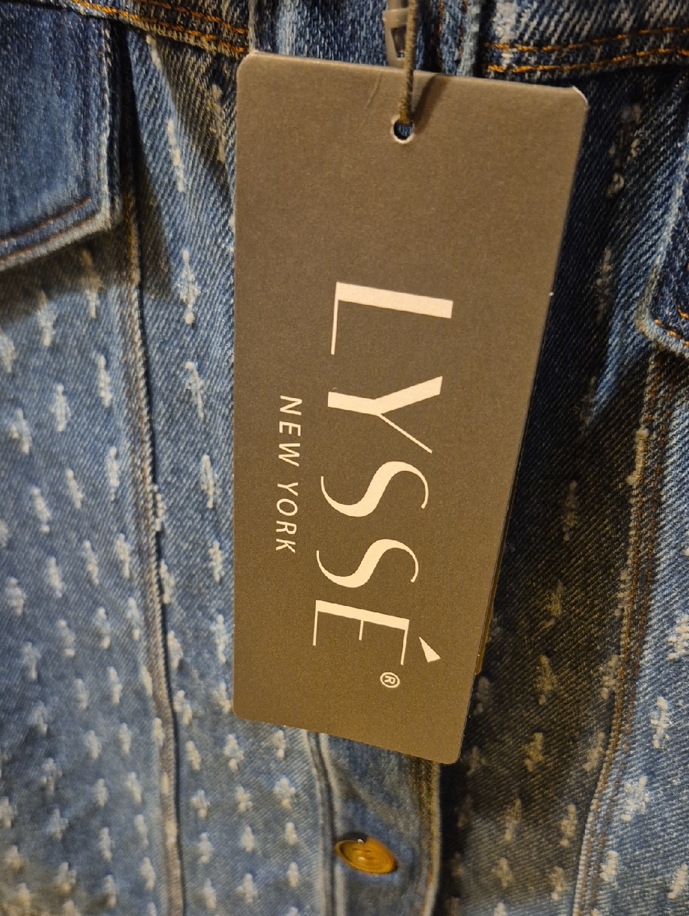 NWT - LYSSE' New York - Thea Crop Crochet Denim Jacket Midwash, Size S - Picture 4 of 4